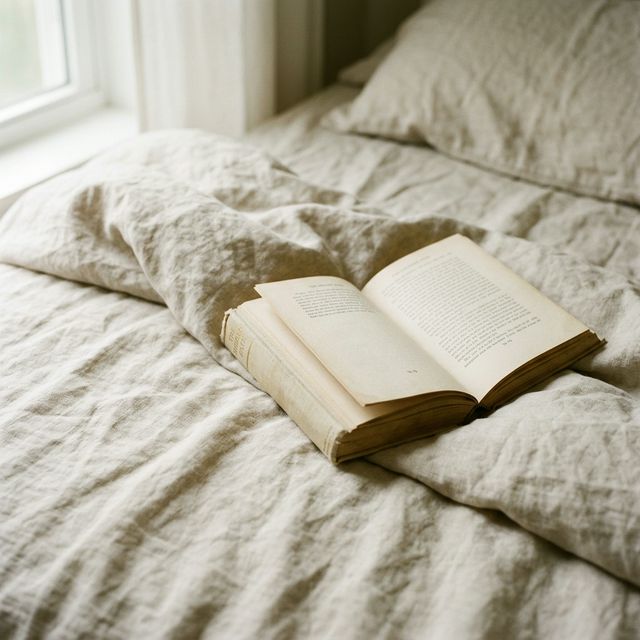 open book on linen sheets